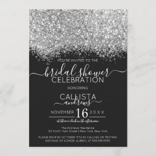 Luxus Silver Black Glitzer Confetti Brautparty Einladung