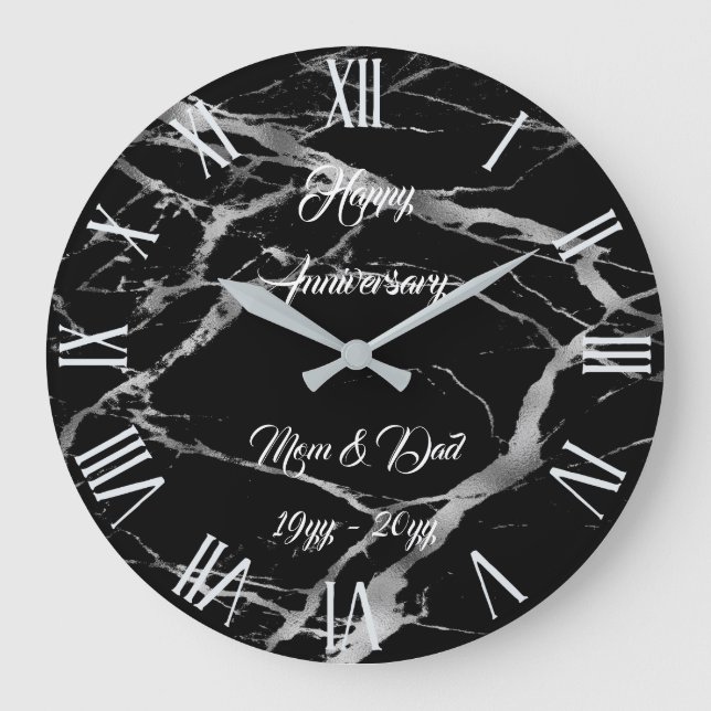 Luxus Silver Black Marble individuell anpassen Große Wanduhr (Vorderseite)