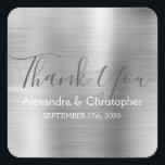 Luxus Silver Gastgeschenk Hochzeit Vielen Dank Quadratischer Aufkleber<br><div class="desc">Silver Wedding Siegel Gefallen Vielen Dank Sticker. Dieser Aufkleber kann auf Ihren Namen und Ihr Hochzeitsdatum angepasst werden und zum Siegel Ihrer Hochzeitseinladungen oder Liebestaschen verwendet werden. Bitte kontaktieren Sie den Designer,  wenn Sie passende Artikel wünschen.</div>