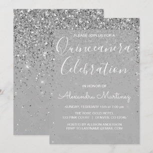 Luxus Silver Girly Glitzer Sparkle Quinceanera Einladung
