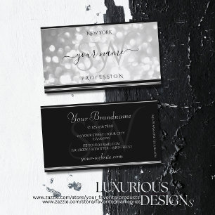 Luxus Silver Glitzer Initials Black Silvery Edge Visitenkarte