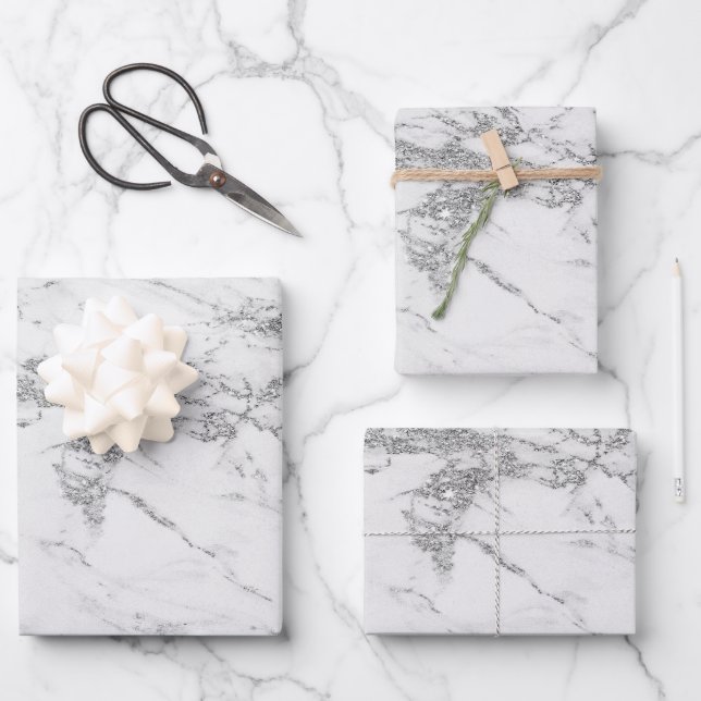 Luxus Silver Glitzer Marmor individuell anpassen Geschenkpapier Set (Vorderseite)