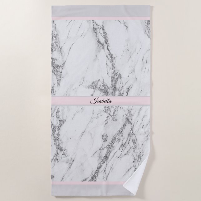 Luxus Silver Glitzer Marmor individuell anpassen Strandtuch (Vorderseite)