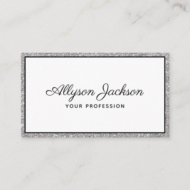Luxus Silver Glitzer Script Business Card Visitenkarte (Vorderseite)