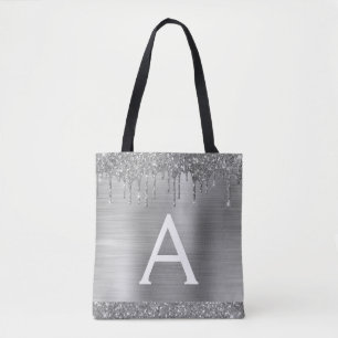 Luxus Silver Glitzer Sparkle Elegantes Monogramm Tasche