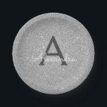 Luxus Silver Glitzer & Sparkle Monogram Geburtstag Pappteller<br><div class="desc">Luxuriöse Silver Imitats Glitzer und Sparkle Elegant Geburtstag oder Junggeselinnen-Abschied Teller. Diese Teller für Hochzeiten,  Brautparty oder Geburtstage können individuell auf Ihren Vor- und Erstnamen angepasst werden. Bitte kontaktieren Sie den Designer,  um passende Artikel zu erhalten.</div>