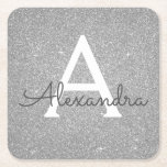 Luxus Silver Glitzer & Sparkle Monogram Geburtstag Rechteckiger Pappuntersetzer<br><div class="desc">Silver Imitats Glitzer und sparkle Elegant Monogram Geburtstagsparty Untersetzer. Diese Geburtstagsparty,  Brautparty,  Hochzeit oder Junggeselinnen-Abschied Untersetzer können auf Ihren Vor- und Erstnamen angepasst werden. Bitte kontaktieren Sie den Designer,  um passende Artikel zu erhalten.</div>