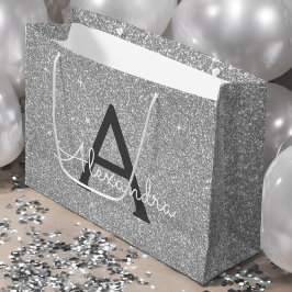 Luxus Silver Glitzer & Sparkle Monogram Große Geschenktüte