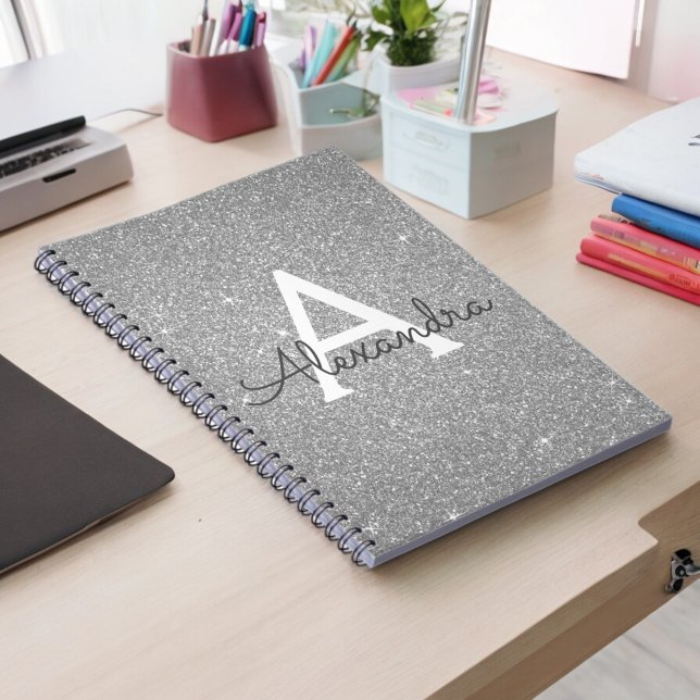 Luxus Silver Glitzer Sparkle Monogram Notebook Notizblock (Von Creator hochgeladen)