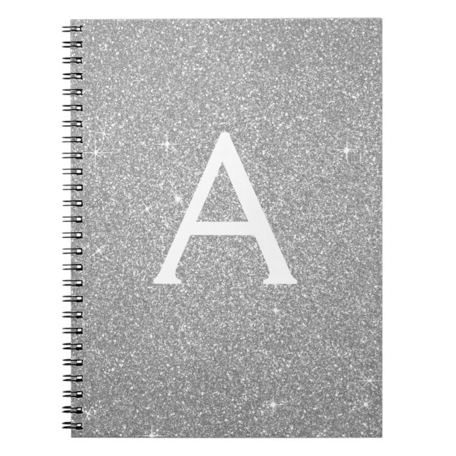 Luxus Silver Glitzer Sparkle Monogram Notebook Notizblock (Vorderseite)