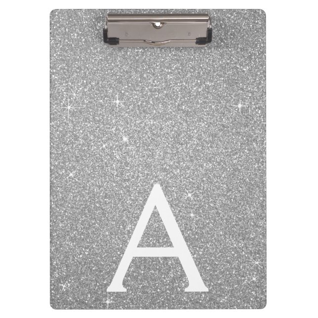 Luxus Silver Glitzer & Sparkle Monogram School Klemmbrett (Vorderseite)