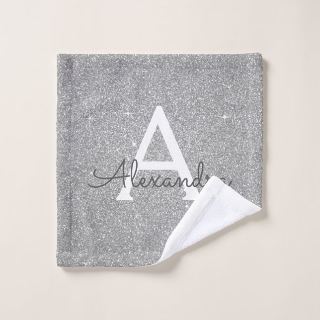 Luxus Silver Glitzer & Sparkle Monogram Waschlappen (Waschlappen)