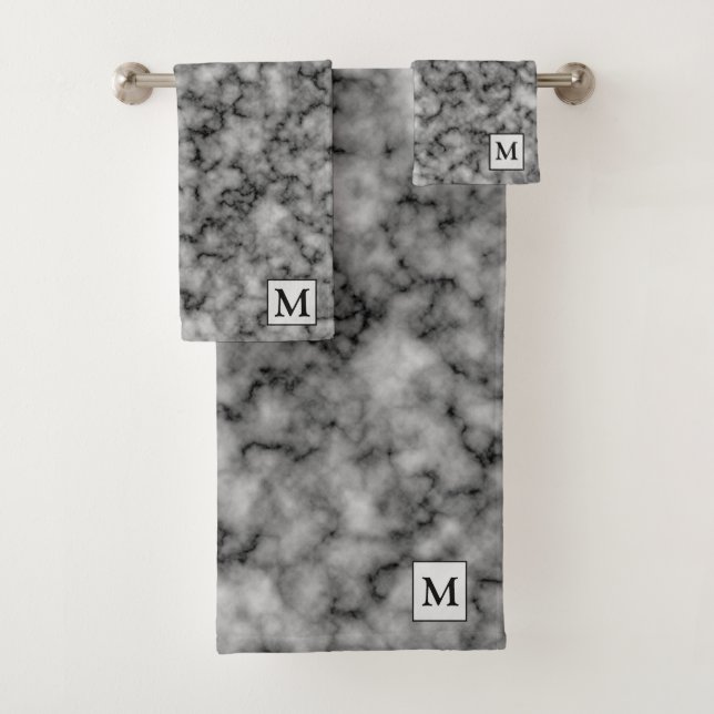 Luxus Silver Marble Mit Monogramm Badhandtuch Set (Insitu)