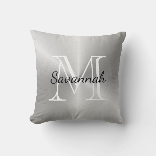 Luxus Silver Monogram Imitat Metal Kissen (Vorderseite)