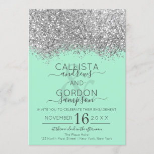 Luxus Silver Neo Mint Glitzer Confetti Verlobung Einladung