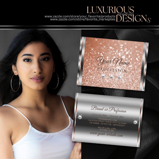Luxus Silver Rose Gold Sparkle Glitzer Diamanten Visitenkarte (Von Creator hochgeladen)