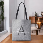 Luxus Silver Sparkle Elegante Monogram Book Bag Tasche<br><div class="desc">Luxuriöse Silber Imitate Sparkle und Glitzer Elegant Monogram Book Bag. Dieses Buchtasche kann so angepasst werden,  dass sie Ihren Vor- und Erstnamen enthält.</div>