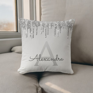 Luxus Silver Sparkle Glitzer Monogram Kissen