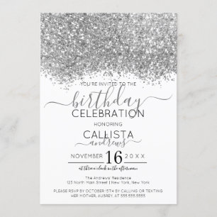 Luxus Silver White Glitzer Confetti Geburtstag Einladung