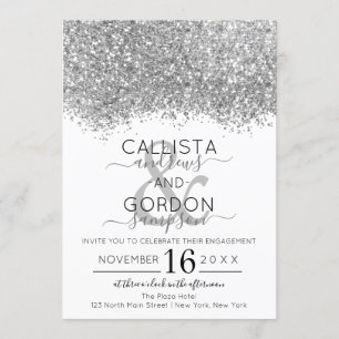 Luxus Silver White Glitzer Confetti Verlobung Einladung