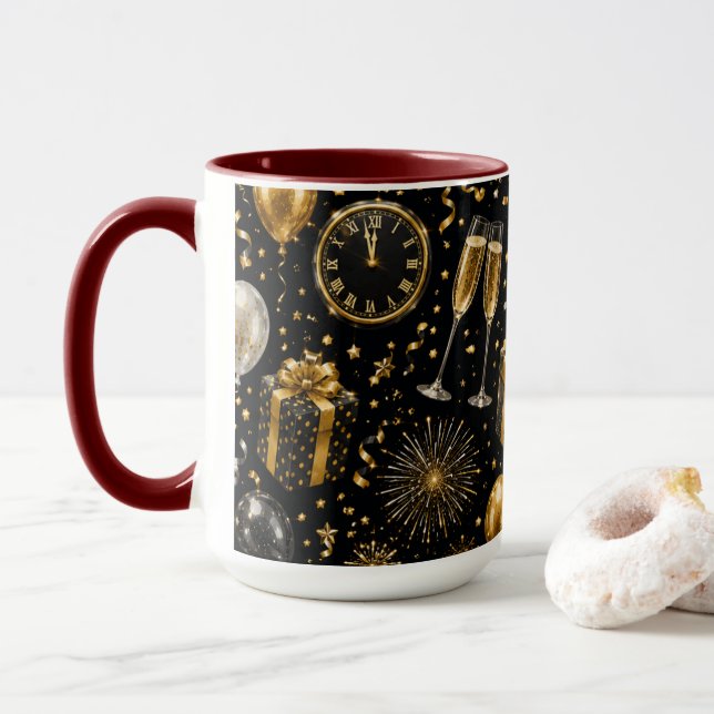 Luxus-Silvester-Feier-Muster Tasse (Mit Donut)