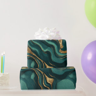 Luxus Smaragd-Gold Fluid Dunkles abstraktes Muster Geschenkpapier