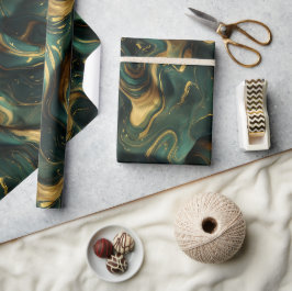 Luxus Smaragd-Gold Fluid Dunkles abstraktes Muster Geschenkpapier