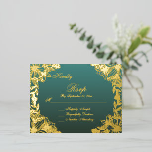 Luxus-Smaragd-Gold-Schrift Hochzeits-RSVP-Karte Folie Einladungspostkarte