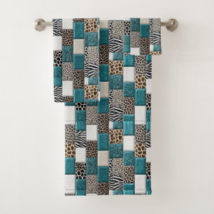 Luxus-Smaragdglitter-Afrika-Tierdruck-Handtuch-Set Badhandtuch Set