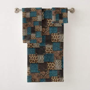 Luxus-Smaragdglitter-afrikanischer-Tierdruck-Handt Badhandtuch Set