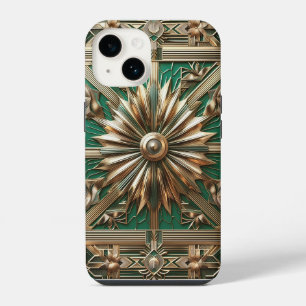 Luxus-Smaragdgrün- und Gold-Art-Deco-Handyhülle iPhone 14 Hülle