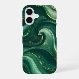Luxus-Smaragdgrün und Gold Liquid Marble iPhone 16 Hülle