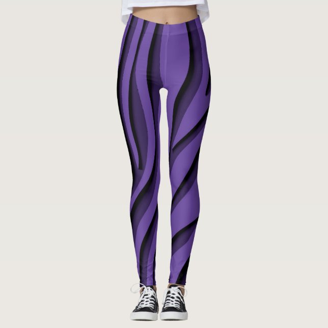 Luxus Soft Lila 3D Zebra Wave Leggings (Vorderseite)