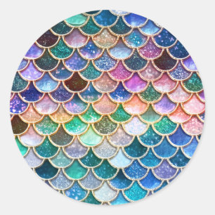 Luxus sommerlich vielfarbiger Glitzer Mermaid Scal Runder Aufkleber