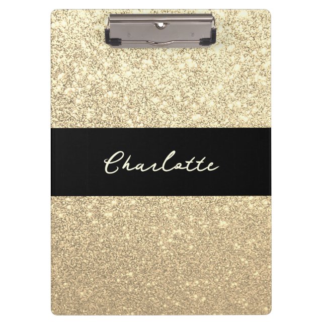 Luxus Sparkle Gold Glitzer Name Klemmbrett (Vorderseite)