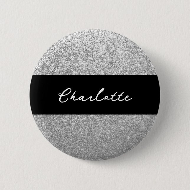 Luxus Sparkle Silver Glitzer Name Button (Vorderseite)