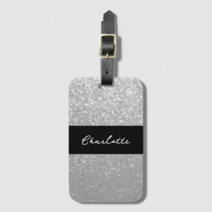 Luxus Sparkle Silver Glitzer Name Gepäckanhänger