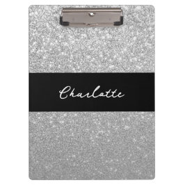 Luxus Sparkle Silver Glitzer Name Klemmbrett
