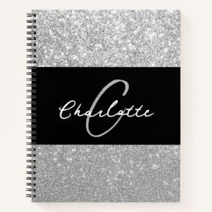 Luxus Sparkle Silver Glitzer Name Notizbuch
