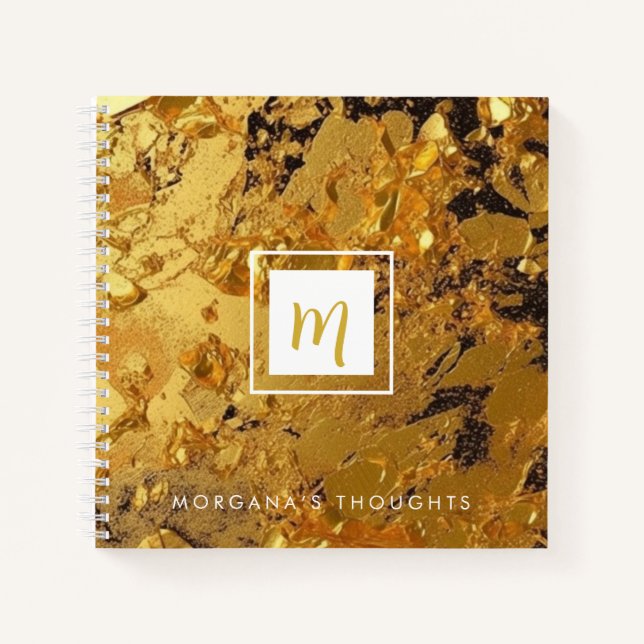 Luxus Sparkling Gold Monogram Square Notizbuch (Vorderseite)