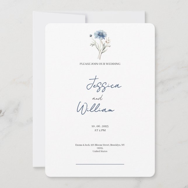Luxus staubige blaue Rose Hochzeitseinladung Einladung (Vorderseite)