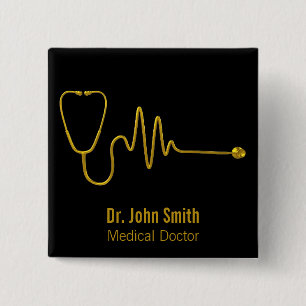 Luxus-Stethoskop EKG-Welle EKG-Linie Gold Medizin Button