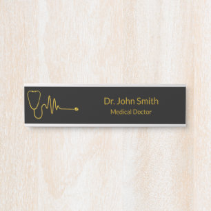 Luxus-Stethoskop EKG-Welle EKG-Linie Medizin Gold Türschild