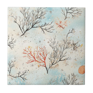 Luxus-Strand-Palette mit Koralle und Ozeanwelle Fliese