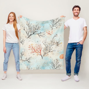 Luxus-Strandpalette mit Koralle und Ozeanwelle Fleecedecke