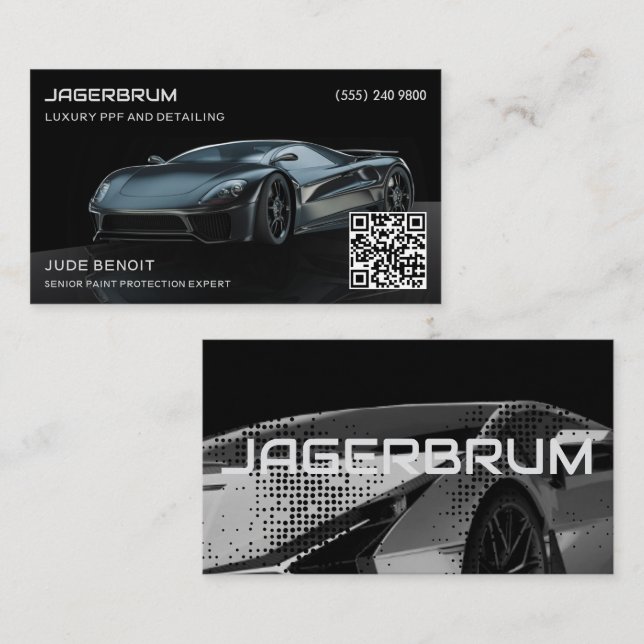 Luxus-Supercar-PPF- und Auto-Detailing-QR-Code Visitenkarte (Vorne/Hinten)