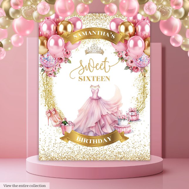 Luxus Sweet 16 Party Hintergrund Pink Gold Glitzer Wandteppich (Luxury Sweet 16 Party Backdrop Pink Gold Glitter)
