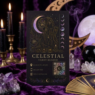 Luxus-Tarotkartenleser Schwarz Gold QR  Visitenkarte
