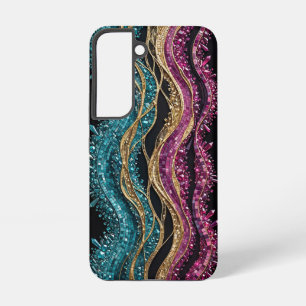 Luxus-Teal-Fuchsia-Gold-Geoden-Mosaik-Wellen Samsung Galaxy Hülle