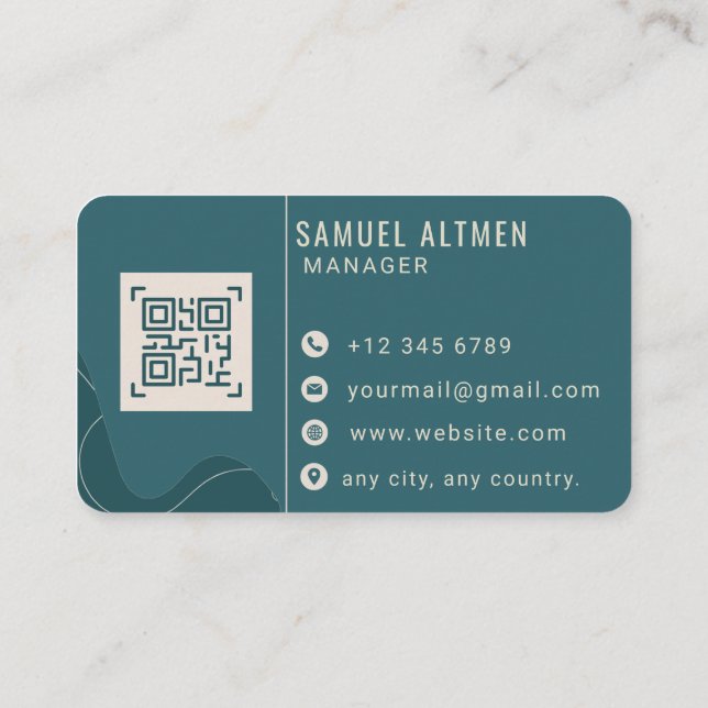 Luxus Teal und Creme Professioneller QR Code Visitenkarte (Rückseite)